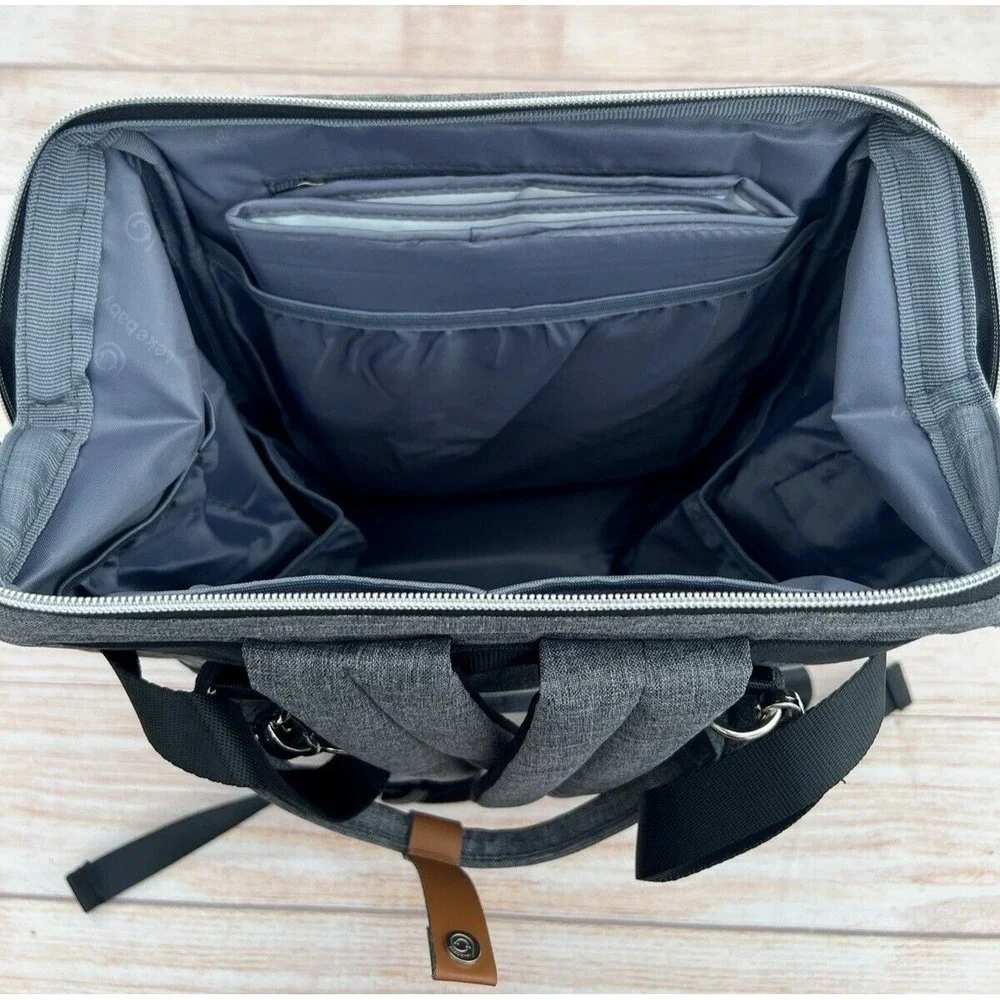 Lekebaby NWT Gray Arrow Pattern Diaper Bag Backpack Wide Open Travel Large